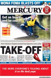 Hobart Mercury (Australia) Newspaper Front Page for 15 January 2014