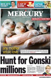 Hobart Mercury (Australia) Newspaper Front Page for 15 April 2013