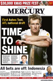 Hobart Mercury (Australia) Newspaper Front Page for 21 November 2013