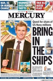 Hobart Mercury (Australia) Newspaper Front Page for 21 January 2014