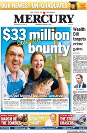 Hobart Mercury (Australia) Newspaper Front Page for 21 August 2013