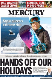 Hobart Mercury (Australia) Newspaper Front Page for 22 July 2013