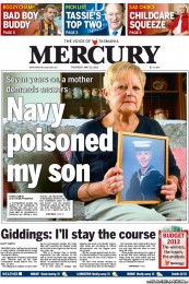 Hobart Mercury (Australia) Newspaper Front Page for 23 May 2013