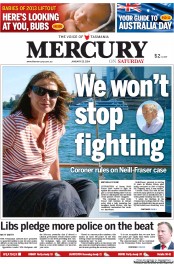 Hobart Mercury (Australia) Newspaper Front Page for 25 January 2014