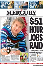 Hobart Mercury (Australia) Newspaper Front Page for 25 September 2013