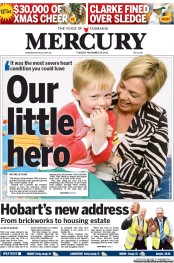 Hobart Mercury (Australia) Newspaper Front Page for 26 November 2013