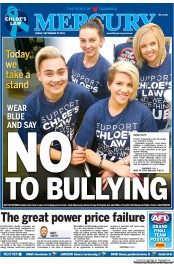 Hobart Mercury (Australia) Newspaper Front Page for 27 September 2013