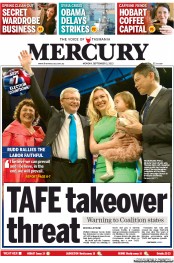 Hobart Mercury (Australia) Newspaper Front Page for 2 September 2013