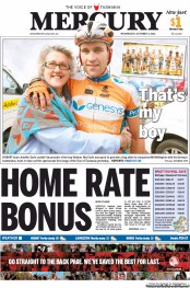 Hobart Mercury (Australia) Newspaper Front Page for 3 October 2012
