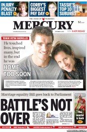 Hobart Mercury (Australia) Newspaper Front Page for 5 October 2013