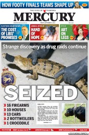 Hobart Mercury (Australia) Newspaper Front Page for 6 September 2013