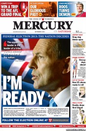 Hobart Mercury (Australia) Newspaper Front Page for 7 September 2013