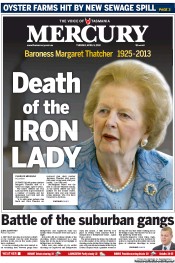Hobart Mercury (Australia) Newspaper Front Page for 9 April 2013