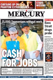 Hobart Mercury (Australia) Newspaper Front Page for 9 August 2013