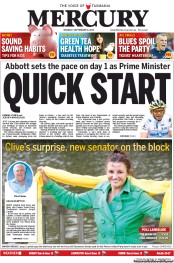 Hobart Mercury (Australia) Newspaper Front Page for 9 September 2013