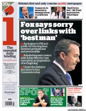 I Newspaper (UK) Newspaper Front Page for 10 October 2011