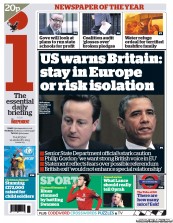 I Newspaper (UK) Newspaper Front Page for 10 January 2013