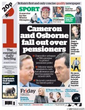 I Newspaper (UK) Newspaper Front Page for 10 January 2014