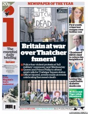 I Newspaper (UK) Newspaper Front Page for 10 April 2013