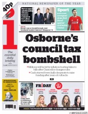 I Newspaper (UK) Newspaper Front Page for 11 March 2016