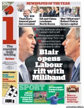 I Newspaper (UK) Newspaper Front Page for 12 April 2013