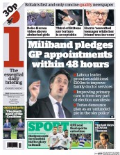 I Newspaper (UK) Newspaper Front Page for 13 May 2014