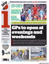 I Newspaper (UK) Newspaper Front Page for 14 April 2014