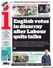 I Newspaper (UK) Newspaper Front Page for 15 October 2014