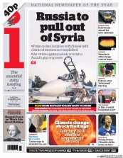 I Newspaper (UK) Newspaper Front Page for 15 March 2016