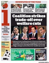 I Newspaper (UK) Newspaper Front Page for 16 November 2012