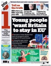 I Newspaper (UK) Newspaper Front Page for 16 December 2013