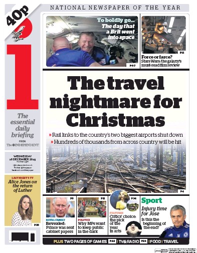I Newspaper Newspaper Front Page (UK) for 16 December 2015