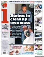I Newspaper (UK) Newspaper Front Page for 16 August 2011
