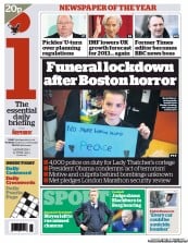 I Newspaper (UK) Newspaper Front Page for 17 April 2013