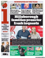 I Newspaper (UK) Newspaper Front Page for 17 September 2012