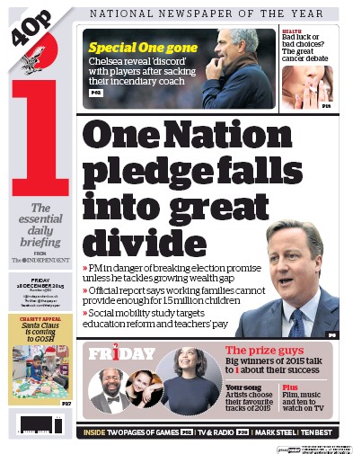 I Newspaper Newspaper Front Page (UK) for 18 December 2015