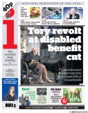 I Newspaper (UK) Newspaper Front Page for 18 March 2016