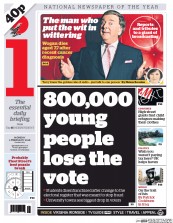 I Newspaper (UK) Newspaper Front Page for 1 February 2016