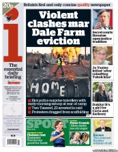 I Newspaper (UK) Newspaper Front Page for 20 October 2011