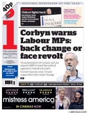 I Newspaper (UK) Newspaper Front Page for 20 August 2015