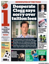 I Newspaper (UK) Newspaper Front Page for 20 September 2012