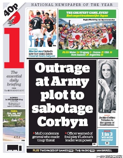 I Newspaper Newspaper Front Page (UK) for 21 September 2015