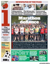 I Newspaper (UK) Newspaper Front Page for 22 April 2013
