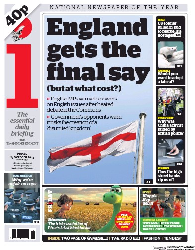 I Newspaper Newspaper Front Page (UK) for 23 October 2015