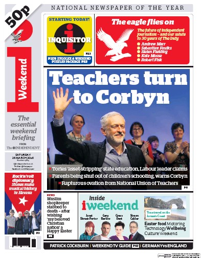 I Newspaper Newspaper Front Page (UK) for 26 March 2016