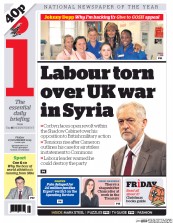 I Newspaper (UK) Newspaper Front Page for 27 November 2015