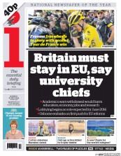 I Newspaper (UK) Newspaper Front Page for 27 July 2015
