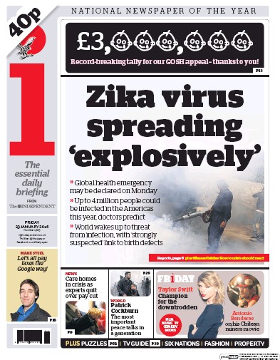 I Newspaper Newspaper Front Page (UK) for 29 January 2016