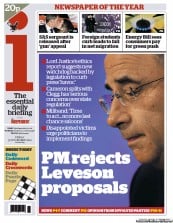 I Newspaper (UK) Newspaper Front Page for 30 November 2012