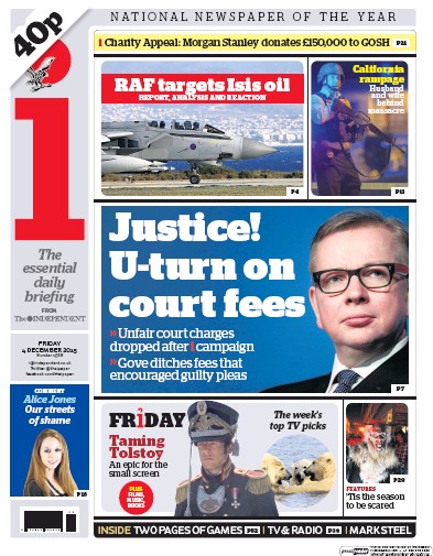 I Newspaper Newspaper Front Page (UK) for 4 December 2015